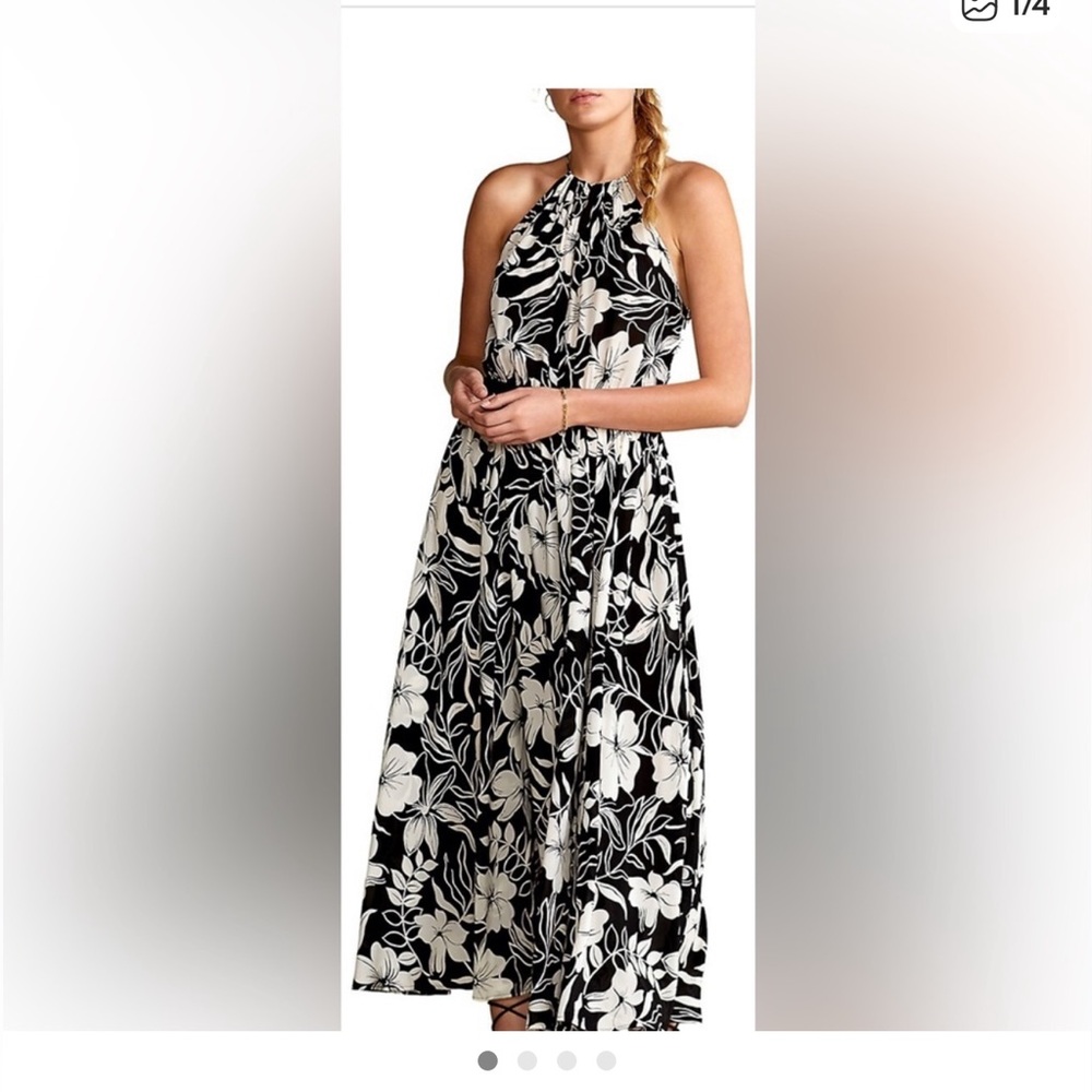 Polo Ralph Lauren women’s Black and white floral crepe Halter Dress size 6